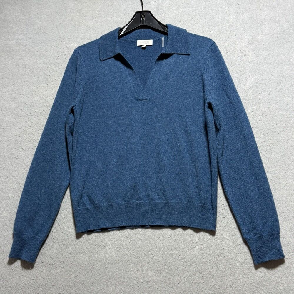KINROSS 100% Cashmere Designer Blue V Neck Polo Sweater Jumper Women’s Large